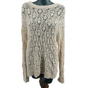 Dear John Crochet Cotton Sweater Cream Beige Women's Size XL 3447